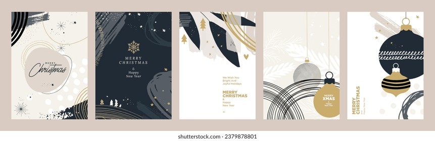 Merry Christmas and Happy New Year greeting card template. Vector illustrations for background, greeting card, party invitation card, website banner, social media banner, marketing material.