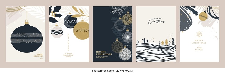 Merry Christmas and Happy New Year greeting cards set. Vector illustration concepts for background, greeting card, party invitation card, website banner, social media banner, marketing material.