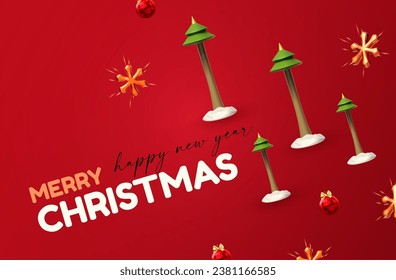 Merry Christmas and Happy New Year design template with gift box, gold snowflakes and gift box. Happy holidays. Special season offer