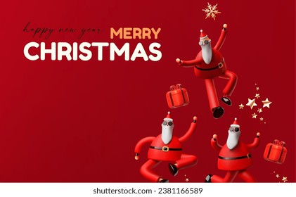 Merry Christmas and Happy New Year design template with gift box, snowflake and Santa Claus. Happy holidays. Special season offer