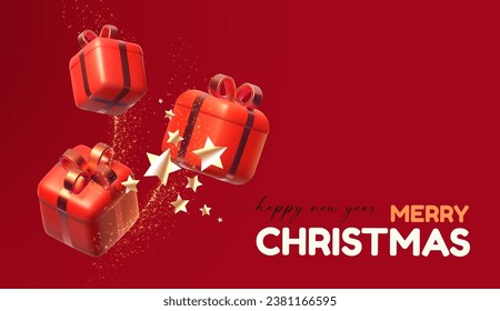 Merry Christmas and Happy New Year design template with gift box. Happy holidays. Special season offer