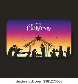 Merry Christmas and Happy New Year card design with Nativity Scene. Vector illustration