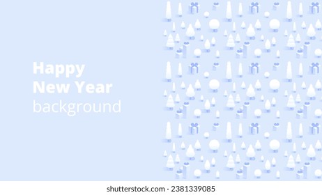 Merry Christmas and Happy New Year background for greeting cards, posters, holiday covers, banners and prints. Winter Landscape. Xmas template for web, social media. Vector Illustration