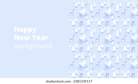 Merry Christmas and Happy New Year background for greeting cards, posters, holiday covers, banners and prints. Winter Landscape. Xmas template for web, social media. Vector Illustration