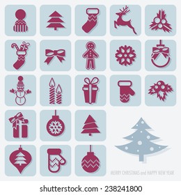 Merry Christmas and Happy New Year Icons Set. Vector illustration. Eps 10