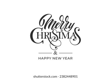 Merry Christmas and Happy New Year hand lettering calligraphy. Vector holiday illustration element. Typographic element for congratulations.