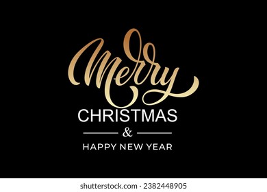 Merry Christmas and Happy New Year hand lettering calligraphy. Vector holiday illustration element. Typographic element for congratulations.