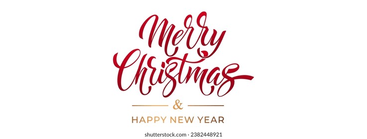 Merry Christmas and Happy New Year hand lettering calligraphy. Vector holiday illustration element. Typographic element for congratulations.