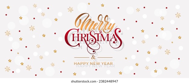 Merry Christmas and Happy New Year hand lettering calligraphy. Vector holiday illustration element. Typographic element for congratulations.