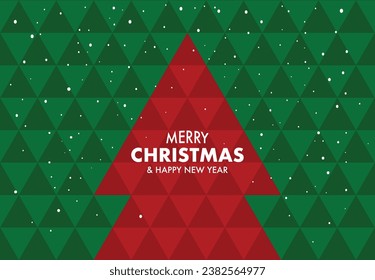 Merry Christmas and Happy New Year , greeting card, poster, holiday covers. Modern Xmas design with triangle  pattern in green, red