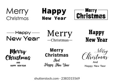 Merry Christmas and Happy New Year typography collection. Holiday lettering templates for greeting cards, banners, gifts. Vector.
