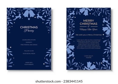 Merry Christmas and Happy New Year. Greeting card or poster template design with beautiful decoration