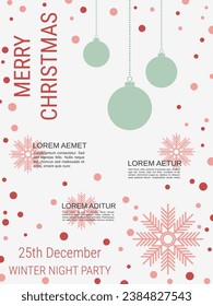 Merry Christmas and Happy New Year minimalistic style vector flyer template. Flat design illustration with winter style elements