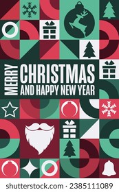 Merry Christmas and Happy New Year. Holiday concept. Template for background, banner, card, poster with text inscription. Vector EPS10 illustration