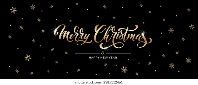 Merry Christmas and Happy New Year hand lettering calligraphy. Vector holiday illustration element. Typographic element for congratulations.