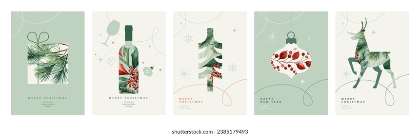 Merry Christmas and Happy New Year greeting cards. Vector illustration concepts for background, greeting card, party invitation card, website banner, social media banner, marketing material.