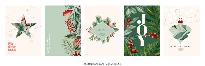 Merry Christmas and Happy New Year cards collection. Vector illustrations for background, greeting card, party invitation card, website banner, social media banner, marketing material.