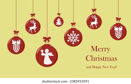 Merry Christmas and Happy New Year card whith balls on the christmas tree