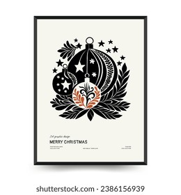Merry Christmas and Happy New Year vertical flyer or poster template. Modern trendy Matisse minimal style. Hand drawn design for wallpaper, wall decor, print, postcard, cover, template, banner.