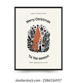 Merry Christmas and Happy New Year vertical flyer or poster template. Modern trendy Matisse minimal style. Hand drawn design for wallpaper, wall decor, print, postcard, cover, template, banner.