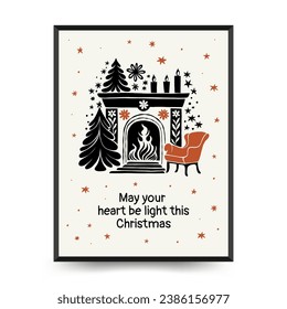 Merry Christmas and Happy New Year vertical flyer or poster template. Modern trendy Matisse minimal style. Hand drawn design for wallpaper, wall decor, print, postcard, cover, template, banner.