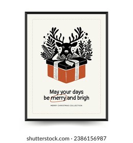 Merry Christmas and Happy New Year vertical flyer or poster template. Modern trendy Matisse minimal style. Hand drawn design for wallpaper, wall decor, print, postcard, cover, template, banner.