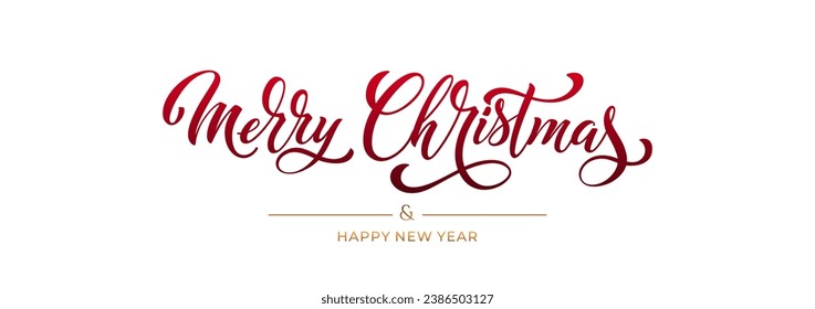 Merry Christmas and Happy New Year hand lettering calligraphy. Vector holiday illustration element. Typographic element for congratulations.