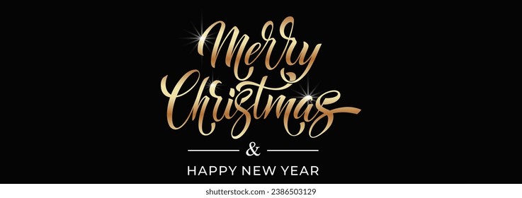 Merry Christmas and Happy New Year hand lettering calligraphy. Vector holiday illustration element. Typographic element for congratulations.