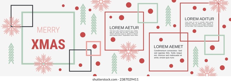 Merry Christmas and Happy New Year minimalistic style vector banner template. Flat design illustration with winter style elements