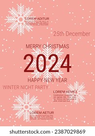 Merry Christmas and Happy New Year minimalistic style vector flyer template. Flat design illustration with winter style elements