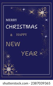 Merry Christmas Happy New Year Blue background Vertical Christmas Card Joy Adorned Glistening Snowflakes Holiday classic design New year mood December winter ornament Bright Fabulous brilliant design 