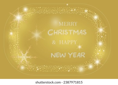 Merry Christmas and Happy New Year Gold background Christmas Card Adorned Glistening Snowflakes Holiday classic design New year mood December winter ornament White bright Fabulous brilliant design Goy