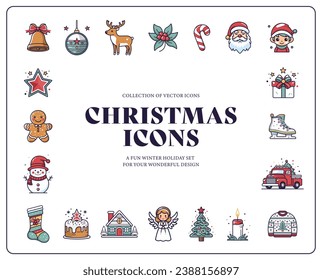 Merry Christmas and Happy New Year. Set of vector icons illustrations