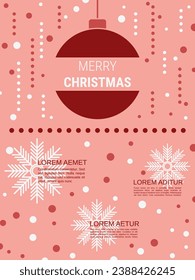 Merry Christmas and Happy New Year minimalistic style vector flyer template. Flat design illustration with winter style elements