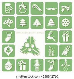 Merry Christmas and Happy New Year Icons Set. Vector illustration. Eps 10