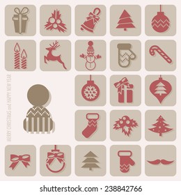 Merry Christmas and Happy New Year Icons Set. Vector illustration. Eps 10