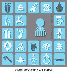 Merry Christmas and Happy New Year Icons Set. Vector illustration. Eps 10