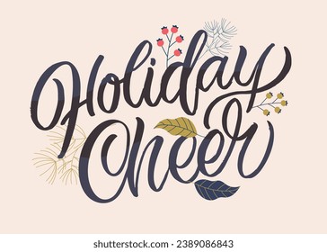 Merry Christmas and happy new year - cute postcard. Lettering label for poster, banner, web, sale, t-shirt design. New year holiday greeting card.