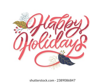Merry Christmas and happy new year - cute postcard. Lettering label for poster, banner, web, sale, t-shirt design. New year holiday greeting card.