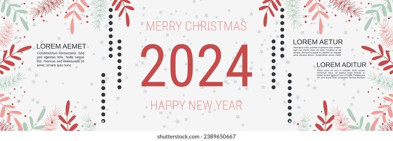 Merry Christmas and Happy New Year minimalistic style vector banner template. Flat design illustration with winter style elements