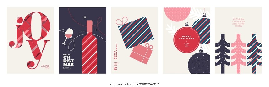 Merry Christmas and Happy New Year greeting card template. Vector illustrations for background, greeting card, party invitation card, website banner, social media banner, marketing material.
