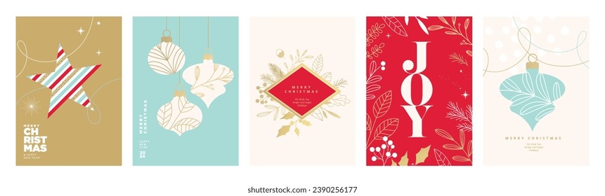 Merry Christmas and Happy New Year cards collection. Vector illustrations for background, greeting card, party invitation card, website banner, social media banner, marketing material.