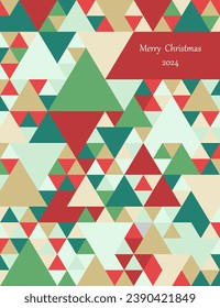 Merry Christmas and Happy New Year. Greeting card, poster, cover. Modern design with triangle pattern