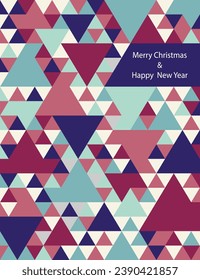 Merry Christmas and Happy New Year. Greeting card, poster, cover. Modern design with triangle pattern