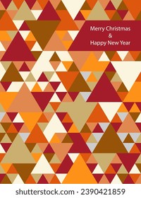 Merry Christmas and Happy New Year. Greeting card, poster, cover. Modern design with triangle pattern