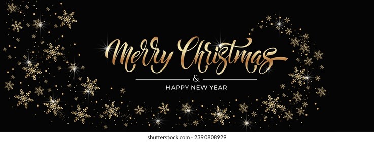 Merry Christmas and Happy New Year hand lettering calligraphy. Vector holiday illustration element. Typographic element for congratulations.