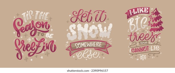 Merry Christmas and happy new year. Seasons greetings. Happy Holidays - cute hand drawn lettering set. Christmas vibes.