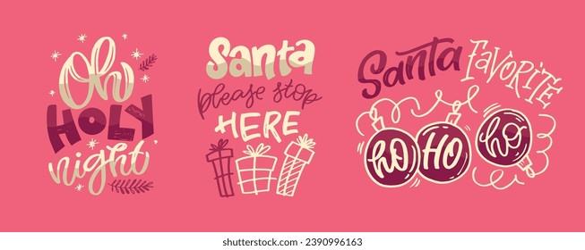 Merry Christmas and happy new year. Seasons greetings. Happy Holidays - cute hand drawn lettering set. Christmas vibes.