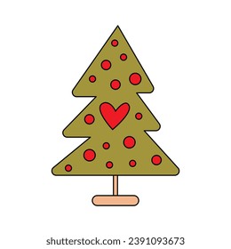 Merry Christmas and Happy New year. Christmas tree, cartoon style.