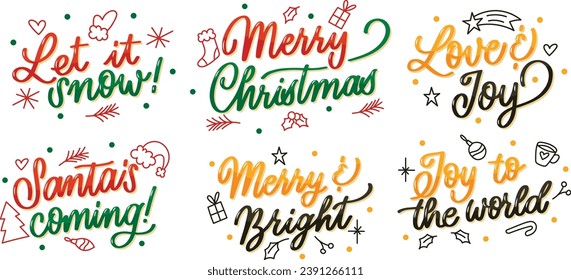 Feliz Navidad. Feliz Año Nuevo, 2023. Conjunto de tipografía. Logo vector, emblemas, diseño de texto. Usable para banners, tarjetas de felicitación, regalos, etc.	
